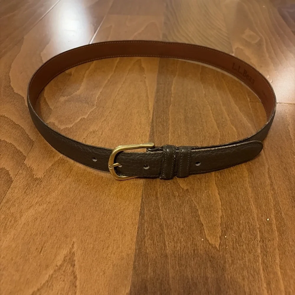 Vintage LL Bean Brown Leather Belt Mens 36 Brass Buckle Made In USA 61029 F277